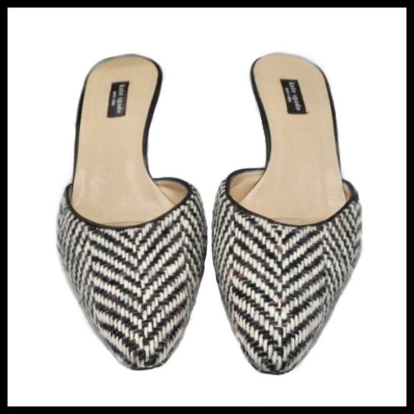 Kate Spade Wool Herringbone Kitten Heel Mules 8 - Picture 2 of 6